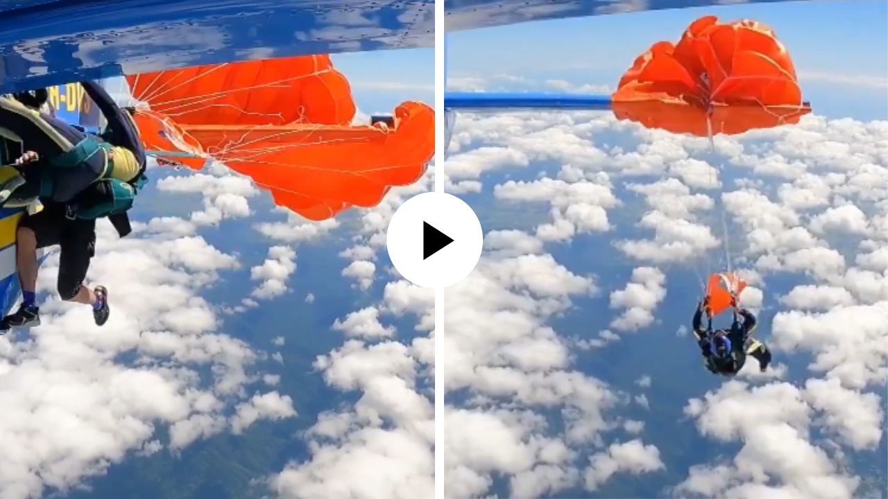 15 हजार फुटांवरून आकाशात घेतली झेप पण तितक्यात घडला अनर्थ, पॅराशूट उघडताच विमानाला अडकला अन् मग जे घडलं… Video Viral