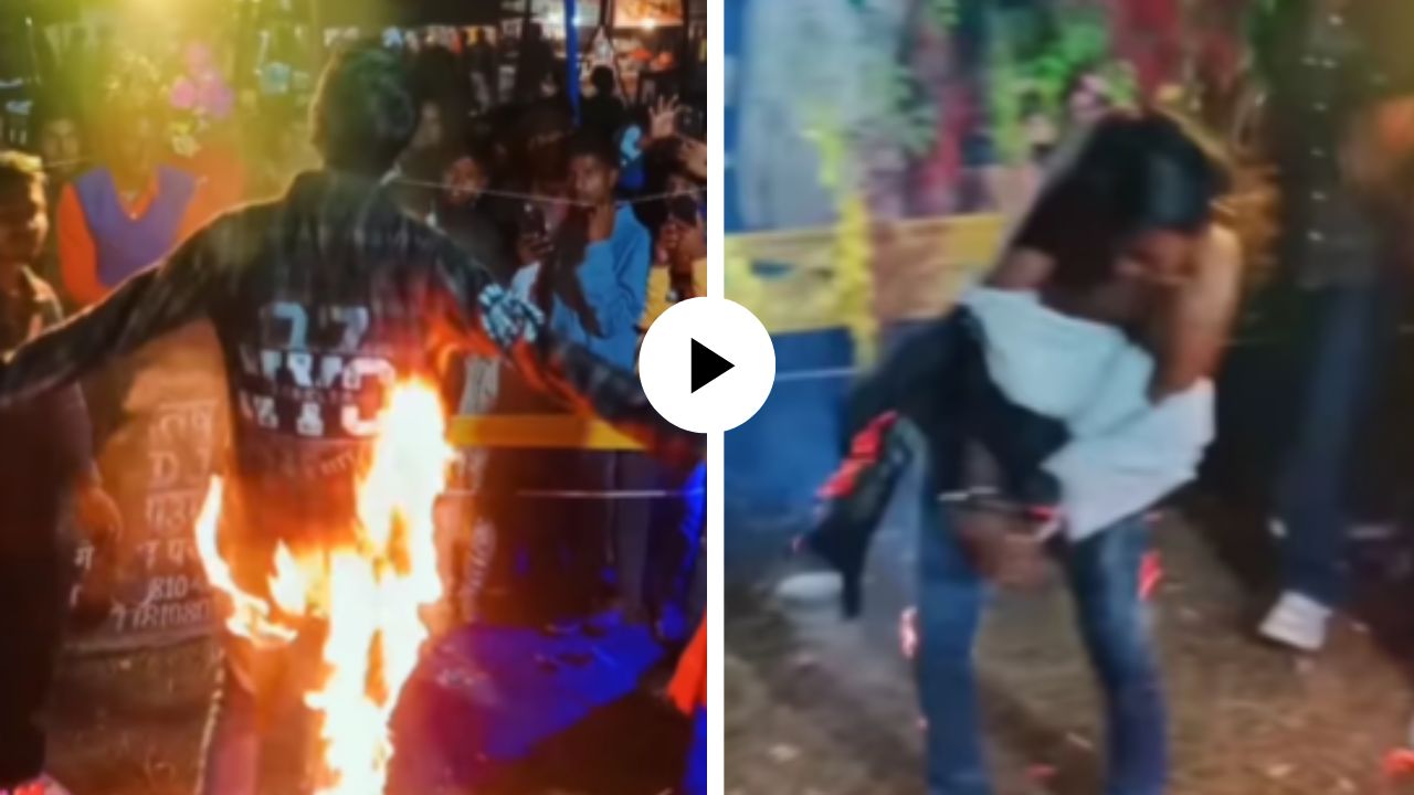 वेड्यांचा बाजार! पायाला आग लावून दाखवत मारत होता हुशारी, तितक्यातच हवेची झुळूक आली अन् संपूर्ण शरीर जळू लागलं; Video Viral