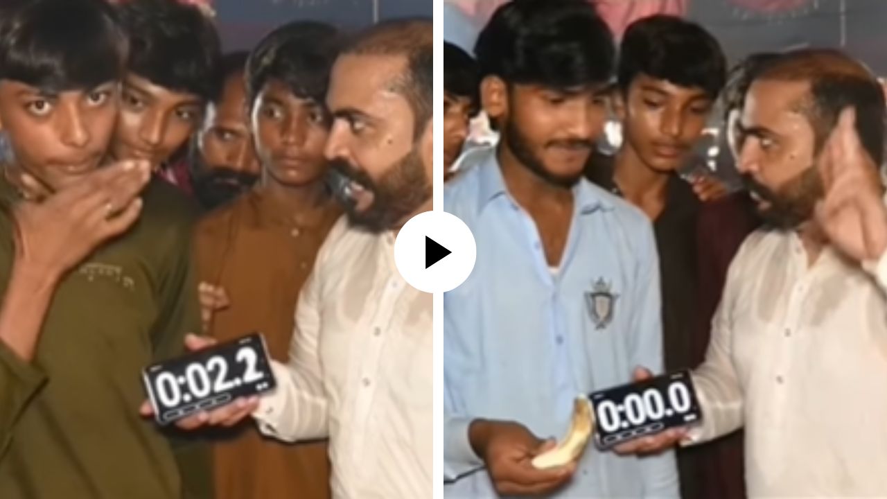 असं टॅलेंट नसलेलं बरं…! अवघ्या 1 सेकंदात तरुणाने अख्ख केळं गिळून दाखवलं, पाहून आजूबाजूचे लोकही हादरले; पाकिस्तानचा Video Viral