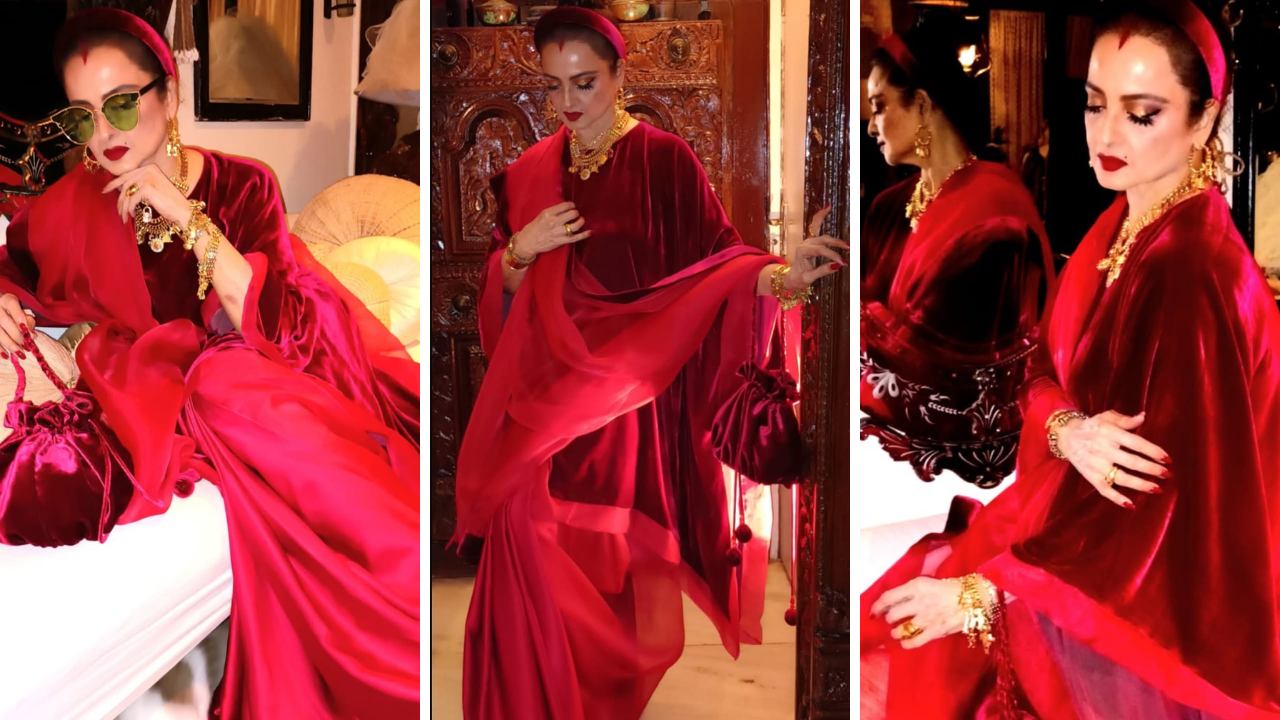 Merry Christmas: रेखाचा लालभडक लुक, जणू काही Lady Santa; चाहते म्हणतात, ‘ऑल टाइम ब्लॉकबस्टर’