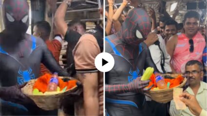 जग वाचवायला सुट्टी, पोट भरण्यासाठी ड्युटी! विदेशी सुपरहिरोचा थेट रेल्वेत बिझनेस, Video तुफान व्हायरल