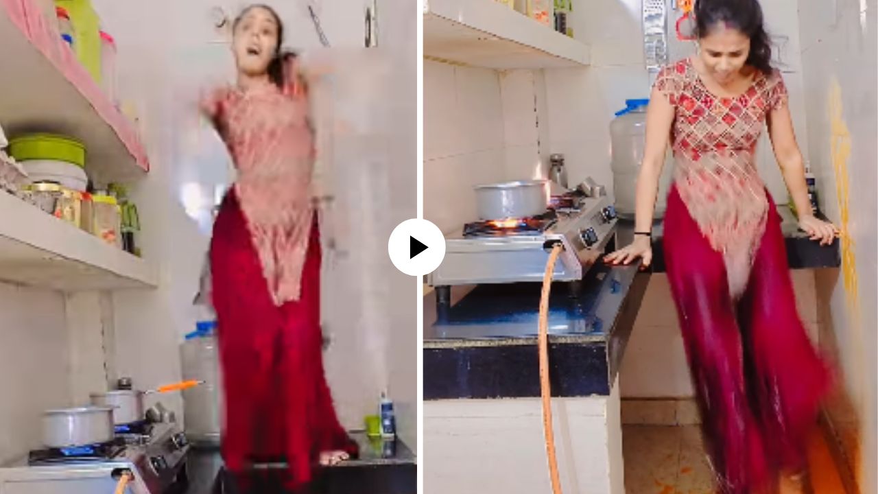 रीलचा नाद लय बेक्कार! गॅस सुरु असताना किचन ओट्यावर चढली तरुणी ; पुढं जे घडलं भयकंर, Video Viral