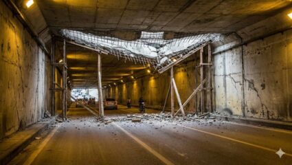 Amravati News: थातूरमातूर डागडुजी; नांदगाव पेठ आयआरबीचा बोगदा ठरतोय जीवघेणा; उड्डाण पुलाखालील काँक्रिटचा भाग कोसळला