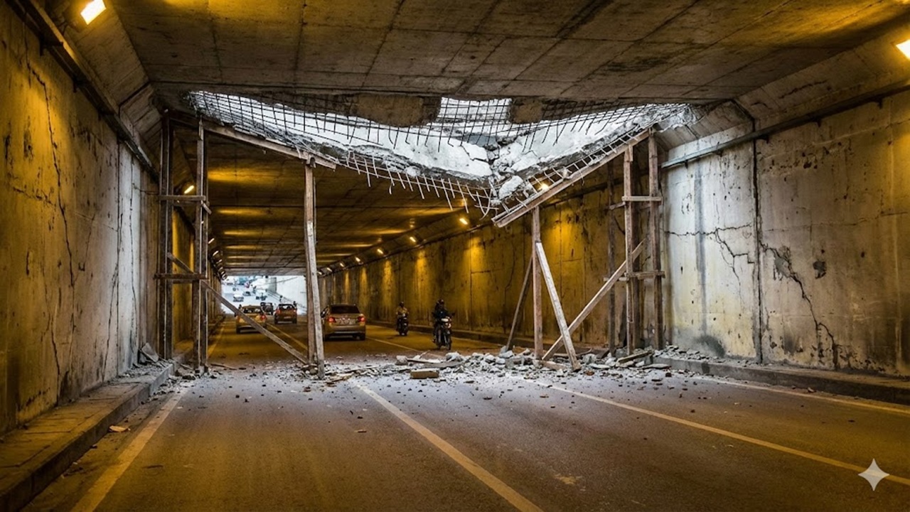 Amravati News: थातूरमातूर डागडुजी; नांदगाव पेठ आयआरबीचा बोगदा ठरतोय जीवघेणा; उड्डाण पुलाखालील काँक्रिटचा भाग कोसळला