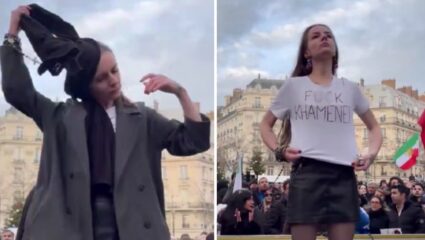 हिजाब काढला अन् महिलेच्या टी-शर्टवरील ‘तो’ संदेश पाहून सगळेच थक्क; इराणी सरकारविरोधात फ्रान्समध्ये तीव्र आंदोलन, VIDEO