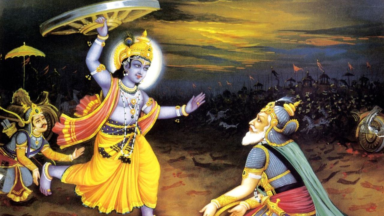 Mahabharat katha: श्रीकृष्णांनी नियम मोडून रणांगणात उचलले रथाचे चाक, जाणून घेऊया महाभारतातील विलक्षण क्षण