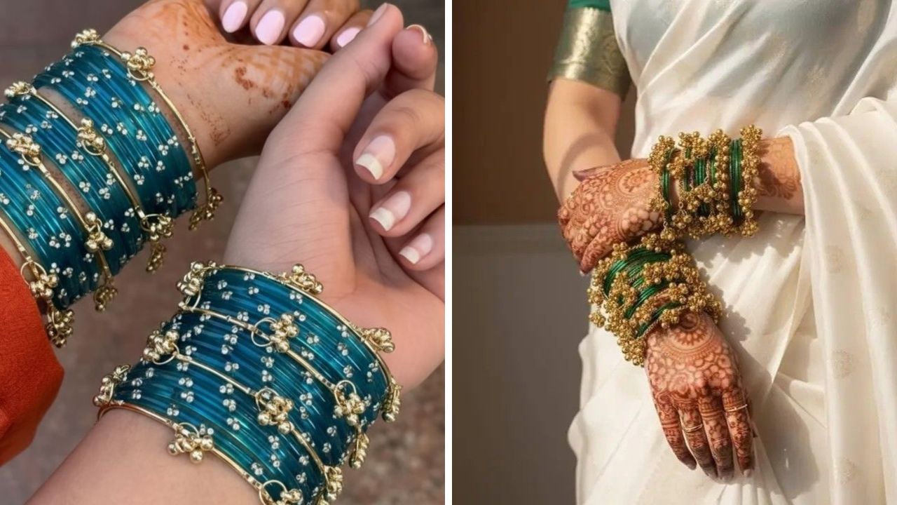 बांगड्या घातल्यानंतर लुक स्टायलिश आणि मॉर्डन दिसतो. हल्ली सर्वच महिलांच्या हातात हिरव्या बांगड्या असतात. हिरव्या बांगड्यांचे मधे घुंगरू बांगड्या परिधान केल्यास हात भरलेला वाटेल. 