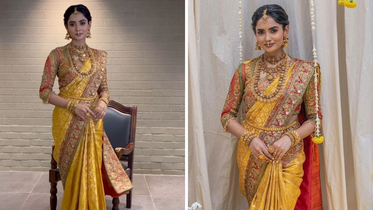 लग्नाच्या दिवशी खूप जास्त घाईगडबड असते. त्यामुळे नऊवारी साडी नेसण्यासाठी जास्त वेळ मिळत नाही. अशावेळी सहावारी साडीमधील असा सुंदर आणि मनमोहक लूक करू शकता. 