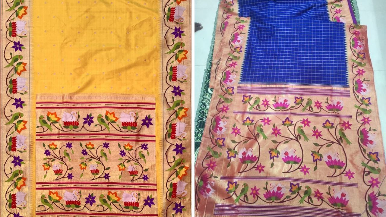 पारंपरिक पैठणी साडीवर वेगवेगळ्या फुलांच्या आणि आसवली डिझाईन केल्या जातात. सोन्याच्या जरीचा वापर करून बनवलेली पैठणी लग्नात नेसण्यासाठी उत्तम पर्याय आहे. 