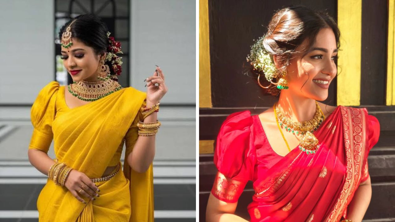 ऑर्गेंझा, नेट, सिल्क किंवा ब्रॉकेट कोणत्याही कडक फॅब्रिक असलेल्या साड्यांच्या ब्लाऊजवर या डिझाईनचे फुग्यांच्या हाताचे ब्लाऊज अतिशय सुंदर दिसेल. 