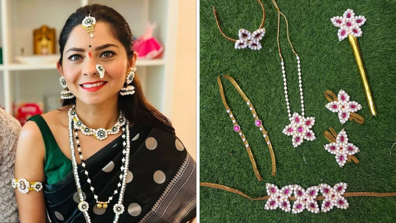 चिंचपेटी दागिना गळ्यात कायमच घातला जातो. त्यामुळे हलव्याच्या दागिन्यांची भरगच्च चिंचपेटी किंवा तन्मणी तुम्ही काळ्या रंगाच्या साडीवर घालू शकता.