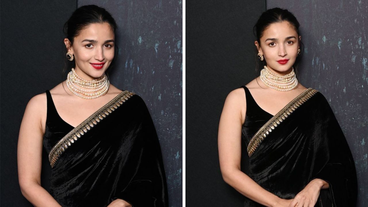 अभिनेत्री आलिया भट्टने काळ्या साडीवर केलेला मॉर्डन लुक तुम्ही संक्रांतीच्या दिवशी करू शकता. वेल्वेटच्या काळ्या रंगाच्या साडीवर पांढऱ्या शुभ्र मोत्यांची माळ अतिशय उठावदार दिसेल. 