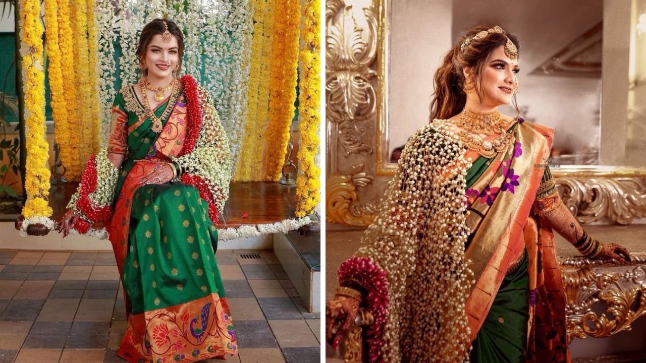 हळदीच्या दिवशी नवी नवरी हिरव्या रंगाची साडी नेसते. हिरव्या रंगाच्या साडीवर पांढऱ्या फुलांचे दुप्पते अतिशय उठावदार दिसतात. पांढऱ्या फुलांच्या दुप्पटयाला गुलाबाच्या फुलांची काठ लावू शकता.  