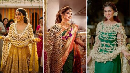 हळदीच्या साडीवरील लुक मनमोहक करण्यासाठी परिधान करा मोगऱ्याच्या फुलांचा दुप्पटा, पहा हळदी स्पेशल ओढणी