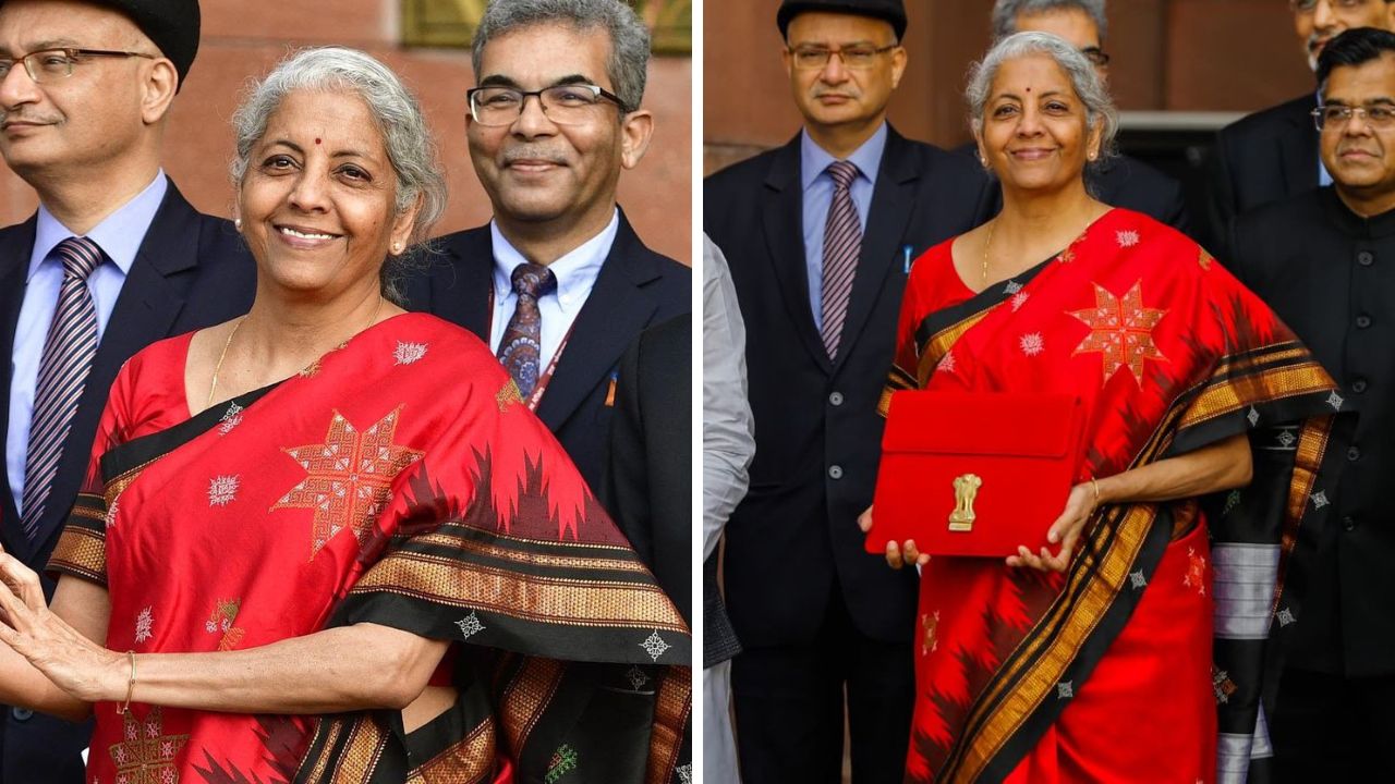 अर्थमंत्री निर्मला सीतारमण २०२३ चा अर्थसंकल्प सादर करताना काळ्या रंगाची बॉर्डर असलेली लाल साडी परिधान केली होती. त्यांनी नेसलेल्या साडीवर मंदिराच्या कलाकृतीची डिझाईन होती. हातमागावरील साडी कर्नाटकात तयार करण्यात आली होती. 