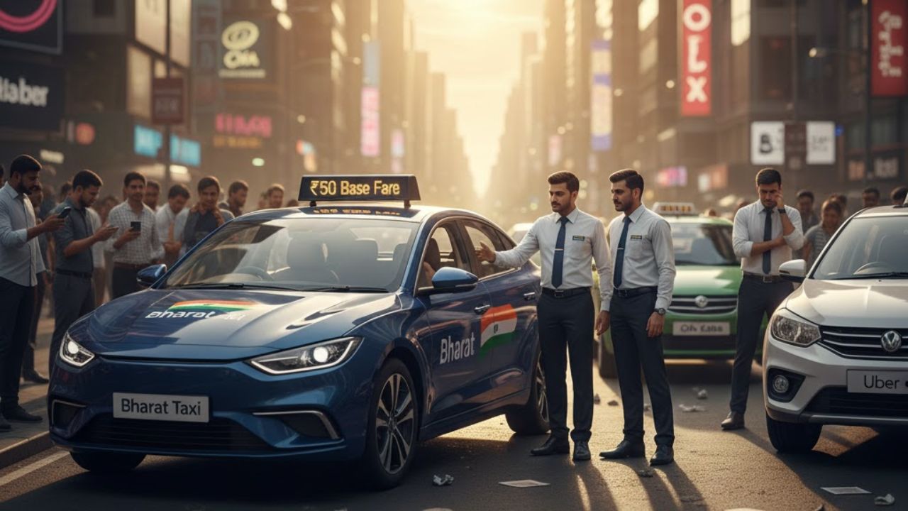 Ola Uber चा बाजार उठवण्यासाठी आली Bharat Taxi! किती असेल भाडं? जाणून घ्या Ola Uber चा बाजार उठवण्यासाठी आली Bharat Taxi! किती असेल भाडं? जाणून घ्या