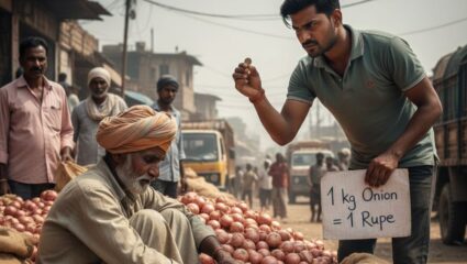 किती ते दुर्दैव! व्यापाऱ्याकडून शेतकऱ्याच्या कष्टाची चेष्टा; 1 किलो कांद्याला मिळतोय फक्त 1 रुपयांचा भाव
