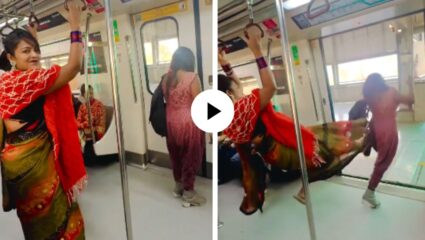 हा कसला स्टंट! काही भेटलं नाही म्हणून स्वतःच्याच मैत्रिणीला लाथ मारत ट्रेनमधून लोटलं, दिल्ली मेट्रोचा Video Viral