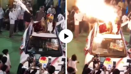 गलती से भारी मिस्टेक हो गया! लग्नाच्या एंट्रीत वधू-वरानेच लावली आग, नक्की काय घडलं? पहा Viral Video