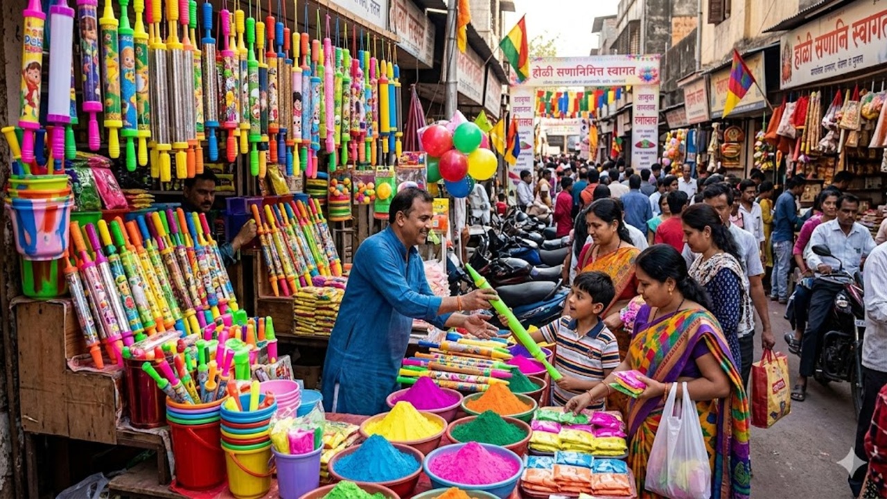 Holi 2026 : मुंबईतील होळी, धूलिवंदनानिमित्त बाजारपेठ गजबजली; रंगीबेरंगी पिचकाऱ्यांसह रंग बाजारात पिचकाऱ्यांना मोठी मागणी