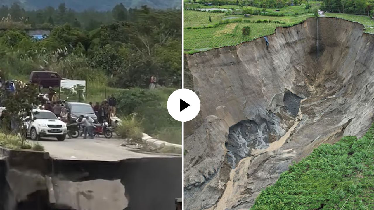 थरारक! इंडोनेशियात जमिनीला पडलं भगदाड; बघता-बघता ३ हेक्टर शेती गडप, VIDEO VIRAL थरारक! इंडोनेशियात जमिनीला पडलं भगदाड; बघता-बघता ३ हेक्टर शेती गडप, VIDEO VIRAL