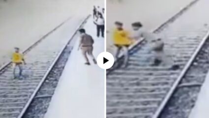 अन् देवदूत बनला पोलिस! तरुणाने रेल्वे ट्रॅकवर उडी मारली इतक्यात ट्रेन आली अन्…; VIDEO पाहून उडेल थरकाप, Video Viral
