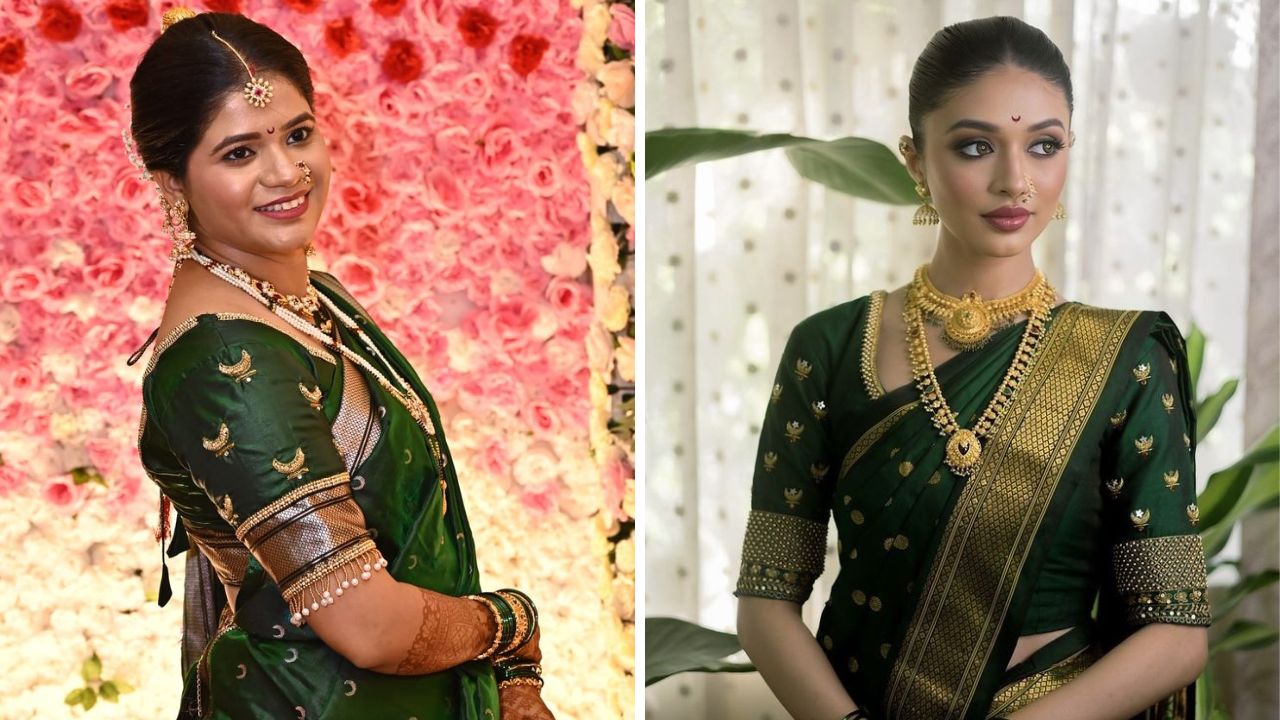 शिवरायांच्या काळातील चंद्रकोर शौर्याचे आणि मांगल्याचे प्रतीक मानले जायचे. त्यामुळे संपूर्ण ब्लाऊजवर तुम्ही या पद्धतीने लहान लहान चंद्रकोर तयार करून घेऊ शकता. यामुळे तुमचा ब्लाऊज भरलेला दिसेल.