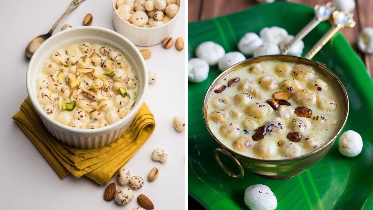 उपवासाच्या दिवशी मखाणा खीर खावी. मखाणा खाल्ल्यामुळे शरीराला भरपूर पोषण आणि कॅल्शियम मिळते. याशिवाय शरीरातील ऊर्जा टिकवून ठेवण्यासाठी मखाणा खाण्याचा सल्ला दिला जातो. 