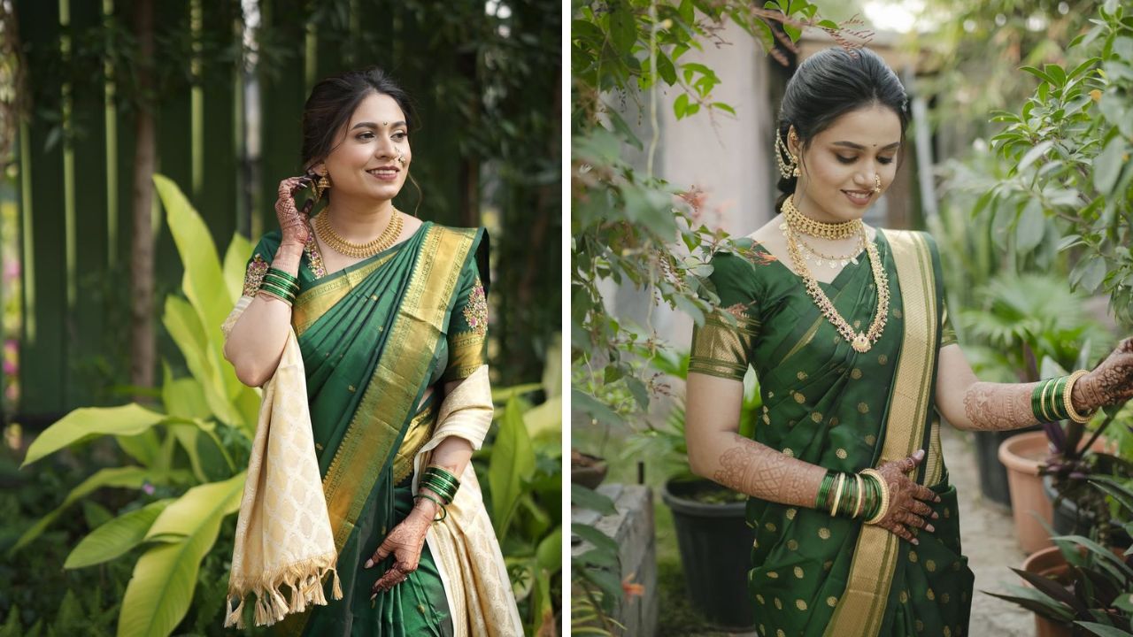 हिरवा रंग हा भरभराट, सौभाग्य आणि सुखासमाधानाचे प्रतीक मानला जातो. त्यामुळे साखरपुड्याच्या शुभ प्रसंगी नववधू हिरव्या रागातील विविध शेड्स असेलली साडी परिधान करते.