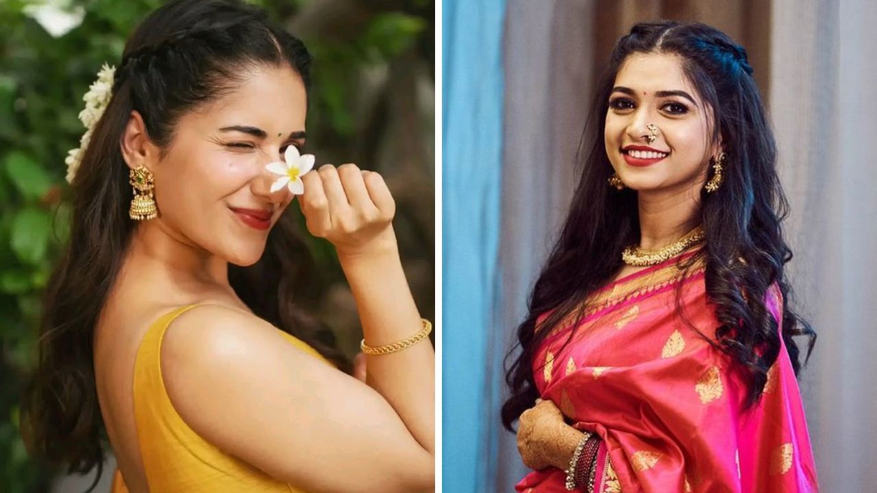 अनेकांना मोकळे केस खूप जास्त आवडतात. पण या केसांमध्ये खूप जास्त गुंता होतो. त्यामुळे पुढील केस मागे पिनने सेट करून त्यावर कोणतेही फुले किंवा गजरा लावल्यास केसांचा लुक सुंदर दिसेल. 