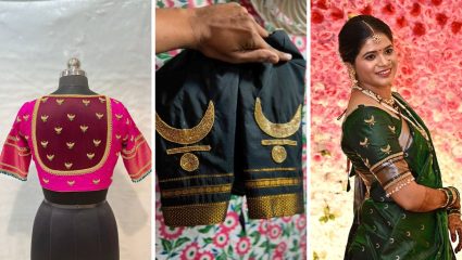 शिवजयंती निमित्त नव्या कोऱ्या साडीवर शिवा चंद्रकोर आरी वर्कचे ब्लाऊज, चारचौघांमध्ये होईल तुमच्या लुकची चर्चा