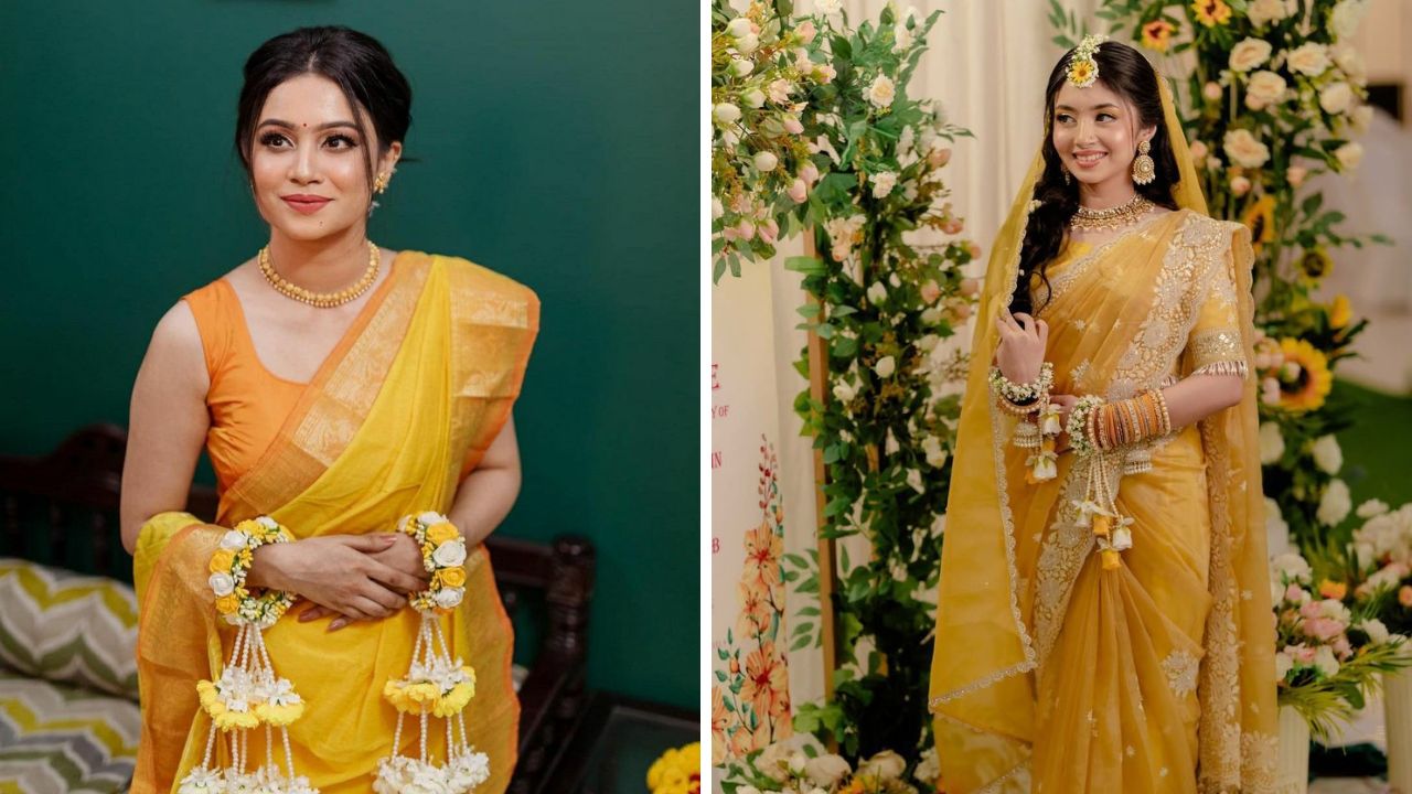 तुम्हाला सुद्धा हळदी स्पेशल लुक करायचा असल्यास पिवळी साडी, कपाळावर चंद्रकोर, केसांचा अंबाडा आणि हातात हिरव्या बांगड्या हा मराठमोळा लुक खुलून दिसेल.