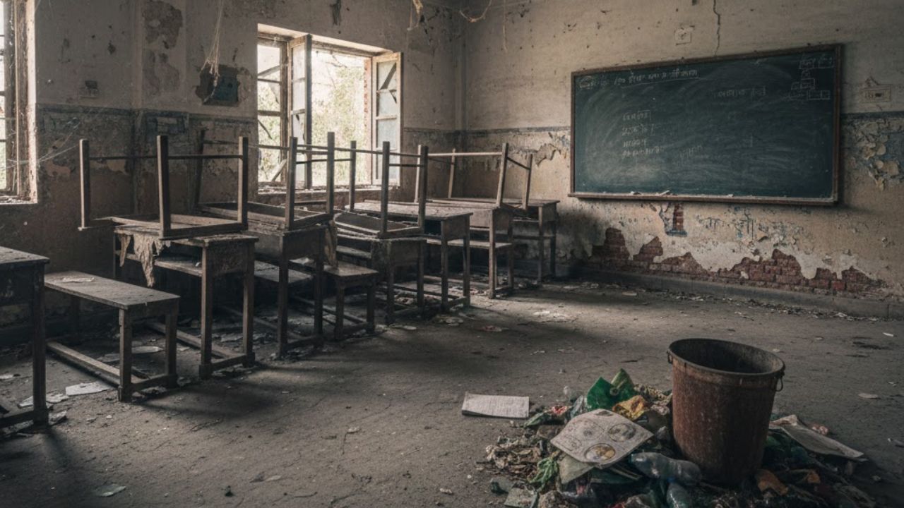 जि. प. शाळेच्या स्वच्छतागृहाची दुरवस्था! अस्वच्छतेमुळे विद्यार्थ्यांचे आरोग्य धोक्यात; शिक्षणाऐवजी गैरसोयींचाच सामना