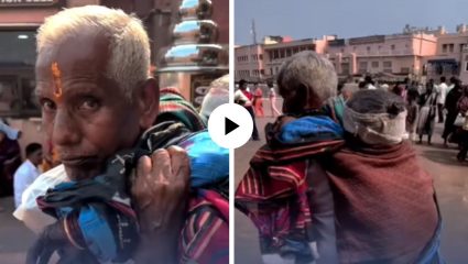 आजारी पत्नीला पाठीवर घेऊन पती पोहचला जग्गनाथ पुरी… युजर्स म्हणाले, “हेच काय ते खरं प्रेम”; Video Viral