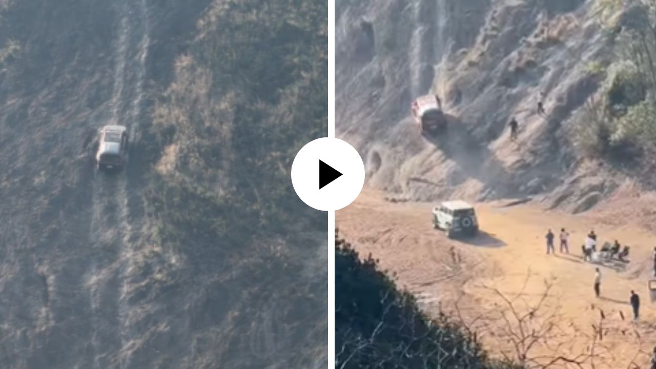 अबब! भल्यामोठ्या डोंगरावर चढवली चारचाकी, जणू मृत्यूलाच दिलं आव्हान… पाहून युजर्सही हैराण; Video Viral