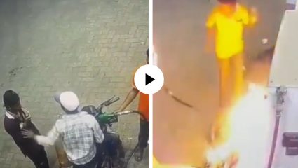 क्षणिक संताप, मोठा अनर्थ! पेट्रोल पंपावर सिगरेट प्यायला मनाई केली म्हणून तरुणाने बाईकलाच आग लावून टाकली; Video Viral