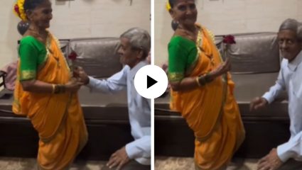 62 व्या वाढदिवशी आजोबांनी फिल्मी अंदाजात आज्जीला केलं प्रपोज, गोंडस दृश्यांनी जिंकलं युजर्सचं मन; Video Viral