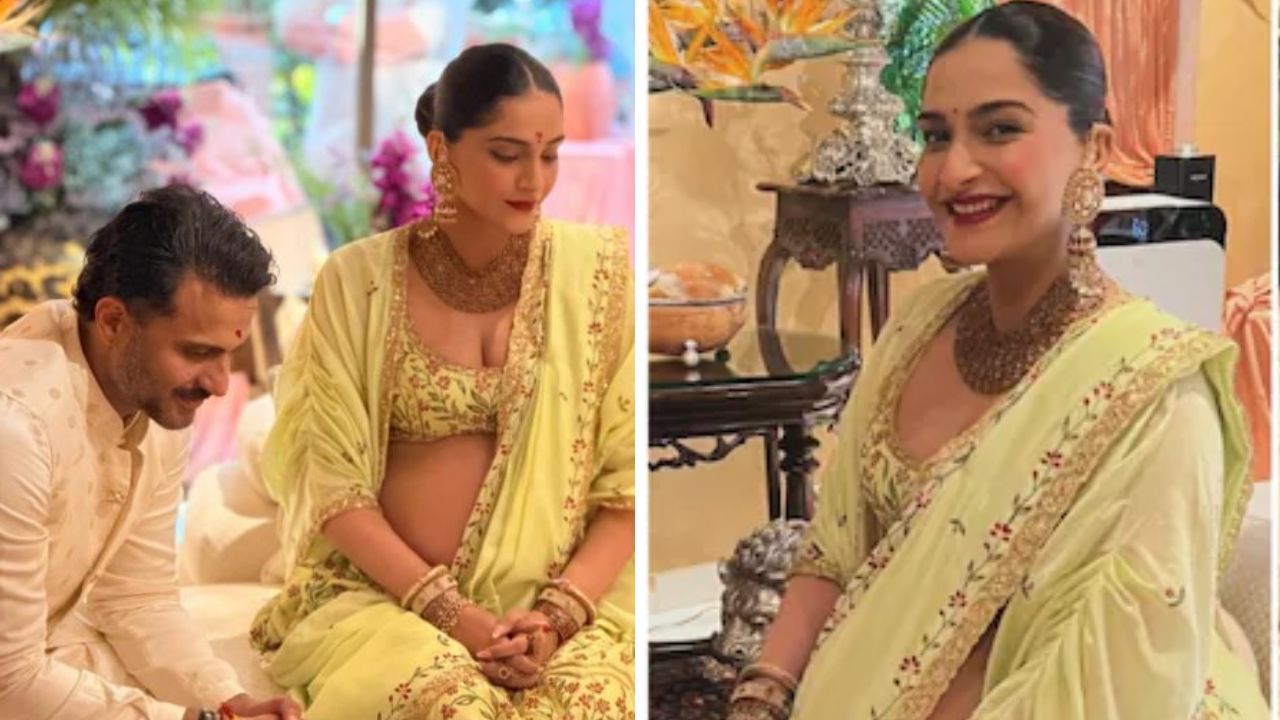 Baby Shower ला सजली सोनम कपूर, पारंपरिक-आधुनिक फॅशनचा सुरेख संगम; Baby Bump ने वेधले लक्ष नजर हटेना