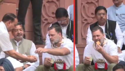Rahul Gandhi Tea Party : संसदेच्या पायऱ्यांवर विरोधकांची ‘चायपार्टी’! राहुल गांधींवर भाजपने साधला निशाणा