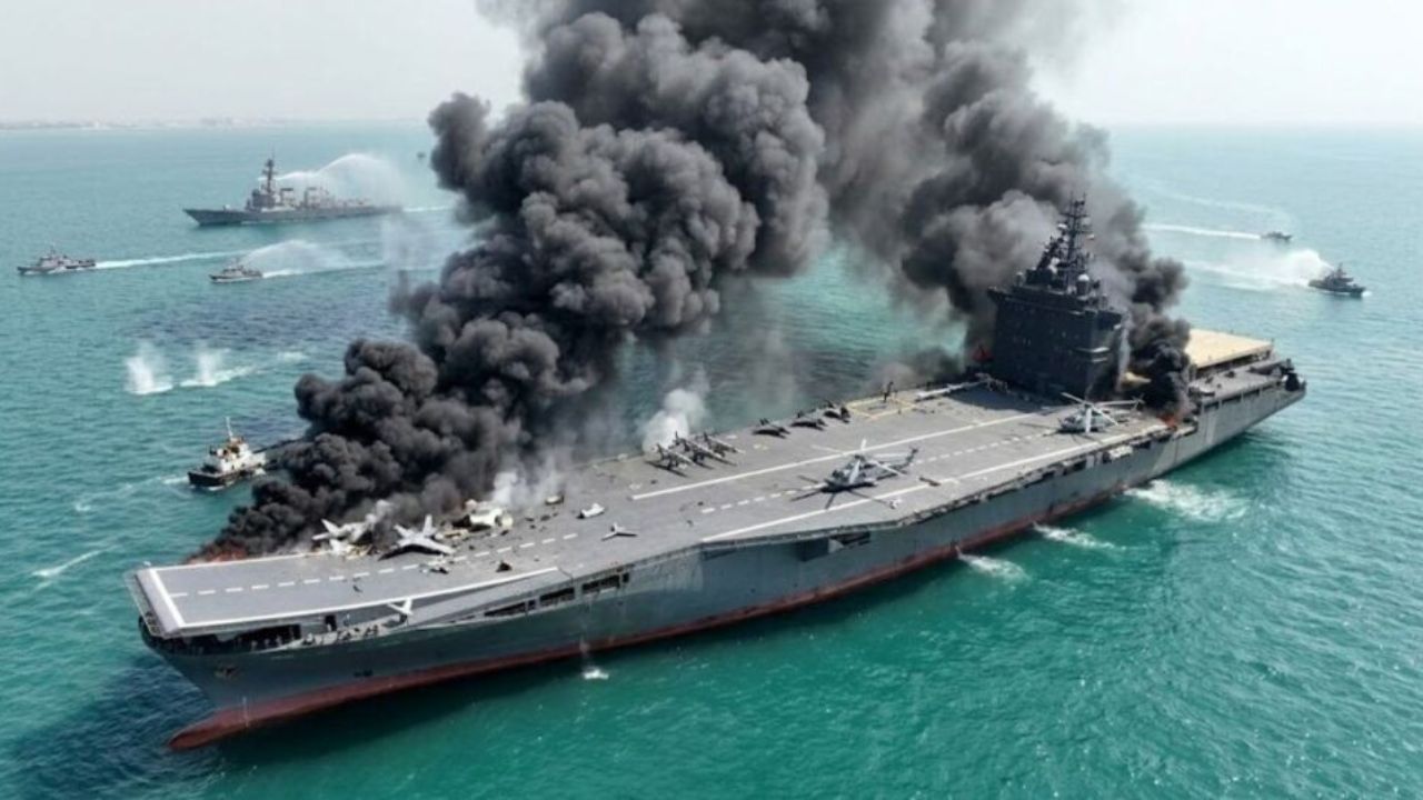 Iran-US War: लाटांवर धुराचे साम्राज्य! अमेरिकेने इराणचं महाकाय ‘ड्रोन कॅरियर’ उडवलं; ‘Shahid Bagheri’ जळून खाक, पाहा VIRAL VIDEO