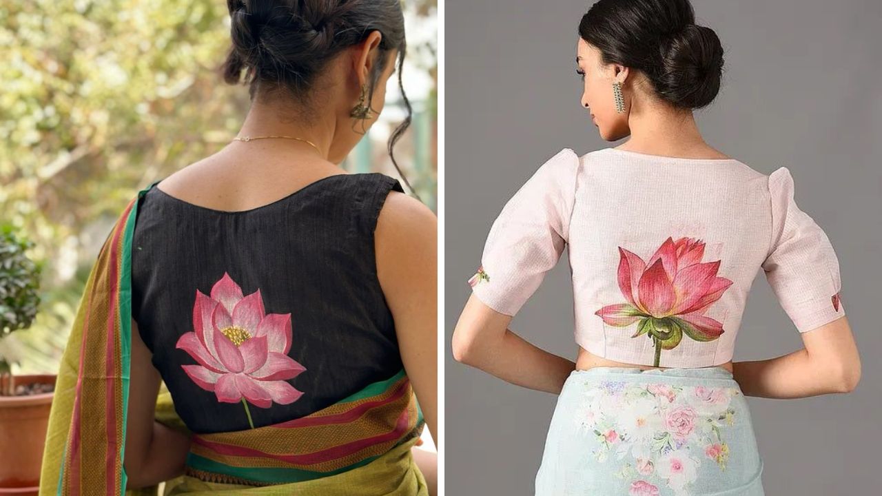 भारतीय संस्कृतीमध्ये मांगल्याचे प्रतीक म्हणून कमळाच्या फुलाचे नाव कायमच घेतले जाते. त्यामुळे ब्लाऊजच्या पाठीमागील गळ्याला तुम्ही हॅन्ड पेंटिंग करून सुंदर सुंदर कमळ काढून घेऊ शकता. 