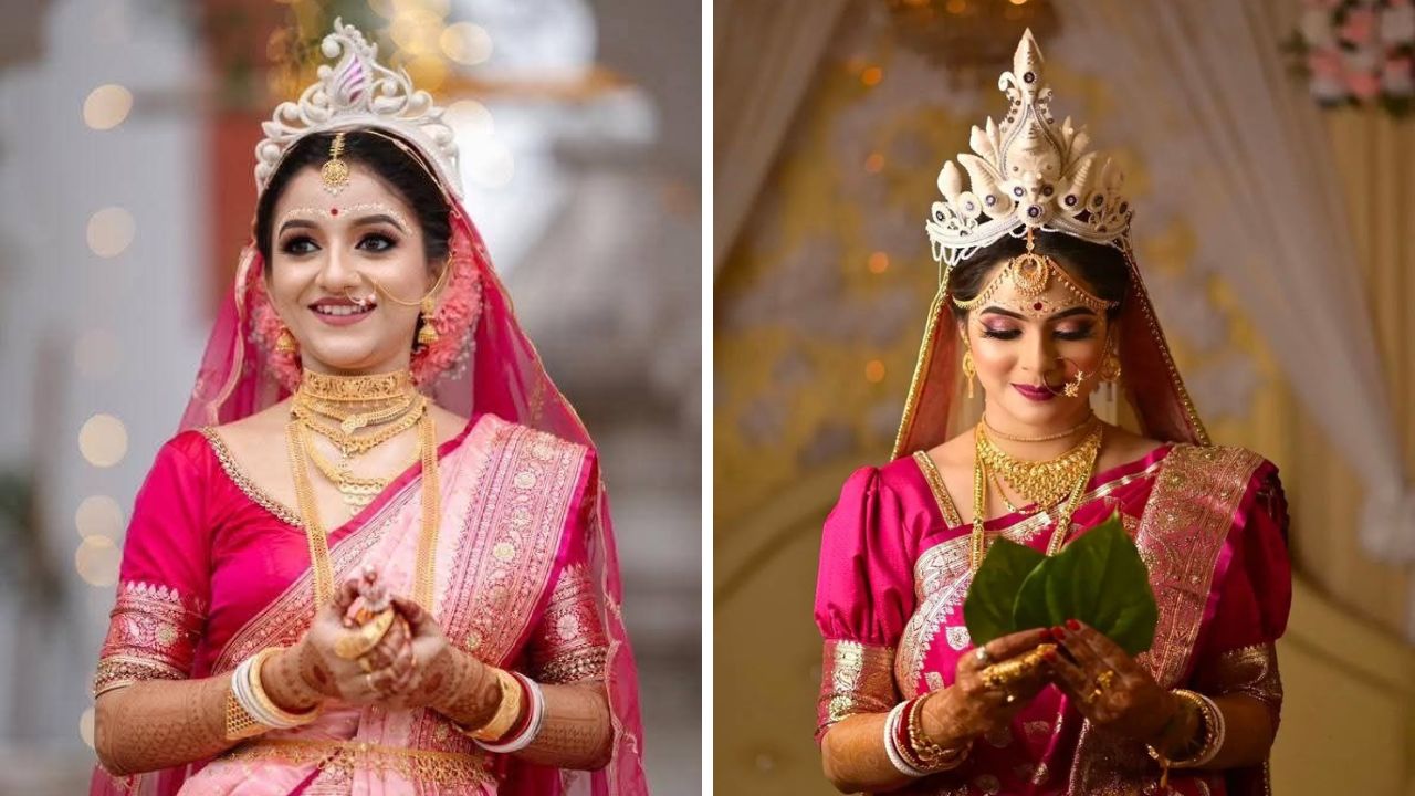 बंगाली नवरीच्या डोक्यावर मुकूट घातले जाते. हे मुकुट प्रामुख्याने चांदीचे असते. मराठी  लग्नात ज्याप्रमाणे मुंडावळ्या घातल्या जातात त्याप्रमाणे बंगाली लग्नात नवरा नवरीच्या डोक्यात मुकुट घातले जाते. 