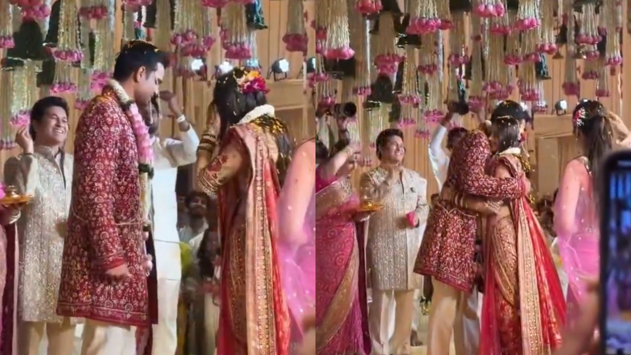Arjun Tendulkar Wedding : अर्जुन आणि सानियाचा विवाह सोहळा पडला पार! लग्न झाल्यानंतर दोघांनी मारली मिठी, Video Viral