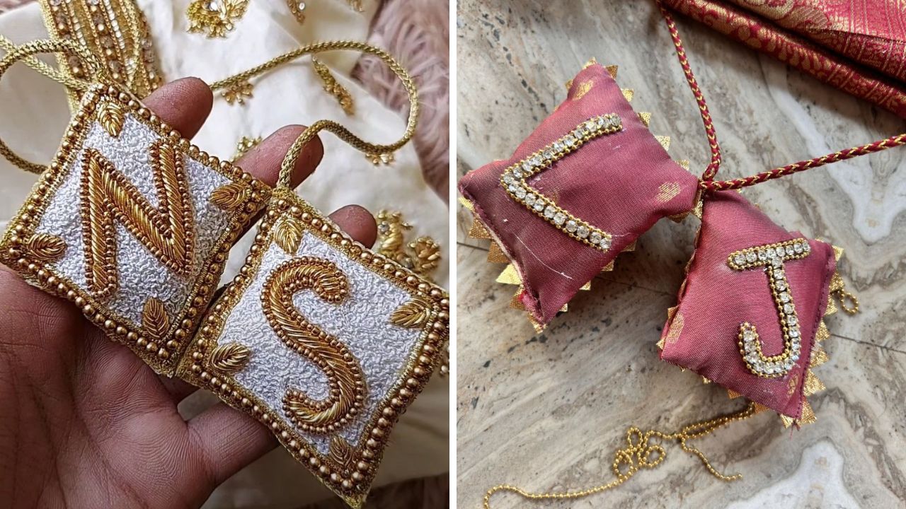 अनेकांना ब्लाऊजला लटकन हवे असतात. त्यामुळे लटकन आणखीनच उठावदार हवे असतील तर लटकनवर नवरानवरीच्या नावाचे पहिले अक्षर डिझाईन करू शकता.