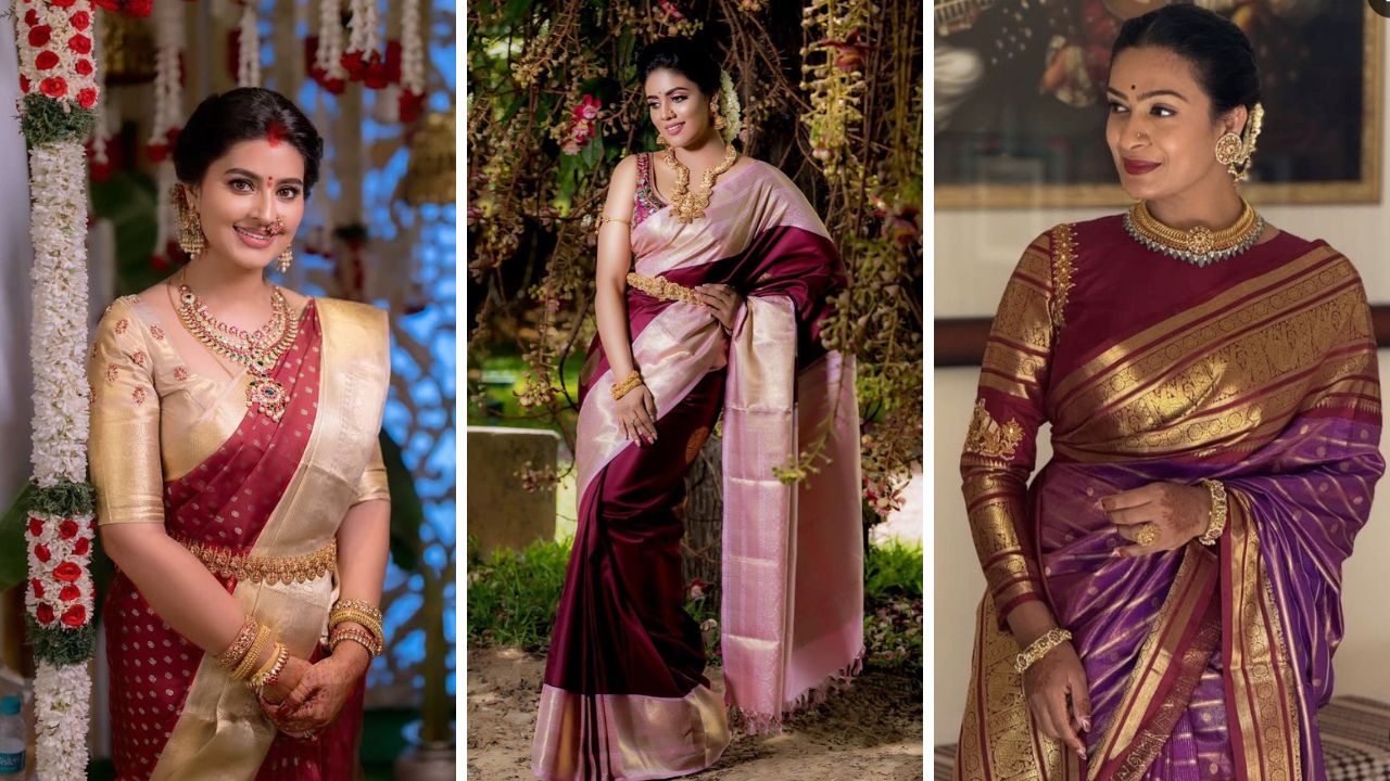 कांजीवरम सिल्क साडी अतिशय रॉयल आणि क्लासी दिसते. त्यामुळे साडीवर ब्लाऊज शिवताना पाठीमागील गळ्याला आरी वर्क किंवा स्टोन वर्क करून घ्यावे. यामुळे ब्लाऊजला सुद्धा रॉयल लुक दिसेल.