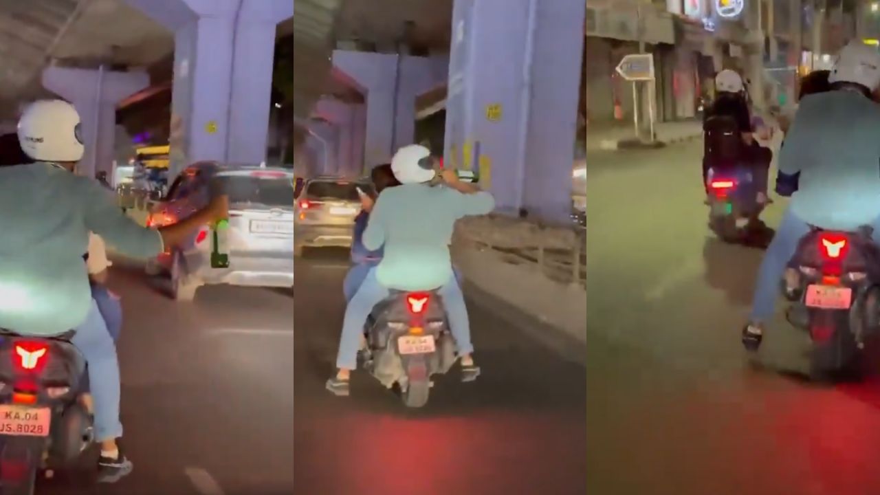 बंगळूरूच्या रस्त्यावर मुलांची स्टंटबाजी! हातात दारू, तीन जण स्कूटरवरून – हा कसला वेडेपणा? Video Viral