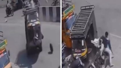 हमला अचानक से हुआ था! चालू रिक्षातून चाक निघाले अन् भरधाव ऑटो दुचाकीवर आदळली, घटनेचा थरारक Video Viral