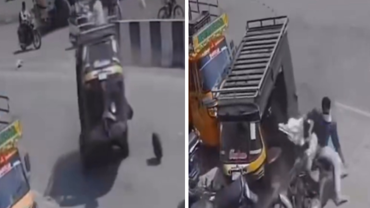 हमला अचानक से हुआ था! चालू रिक्षातून चाक निघाले अन् भरधाव ऑटो दुचाकीवर आदळली, घटनेचा थरारक Video Viral