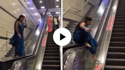 शहाणपणाचा कळस! महिलेचे एस्कलेटरवर धक्कादायक कृत्य; उडी मारली अन्…, VIDEO पाहून नेटकरी संतापले