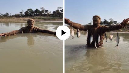 भावाच्या युक्तीला तोड नाही…! शरीराभोवती पोती गुंडाळून त्यावर लावले पिठाचे गोळे अन् क्षणातच पकडले डझनभर मासे; Video Viral